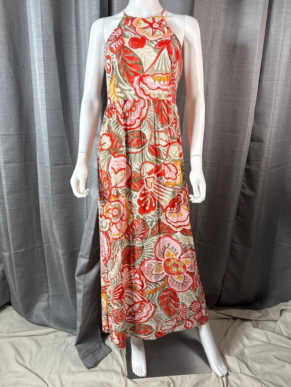 Loft Floral T back Halter Maxi Dress Sz 4